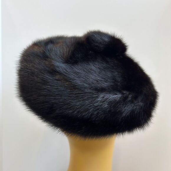 Vintage 60s/70s Genuine Fur Pom Top Beret - Picture 5 of 8